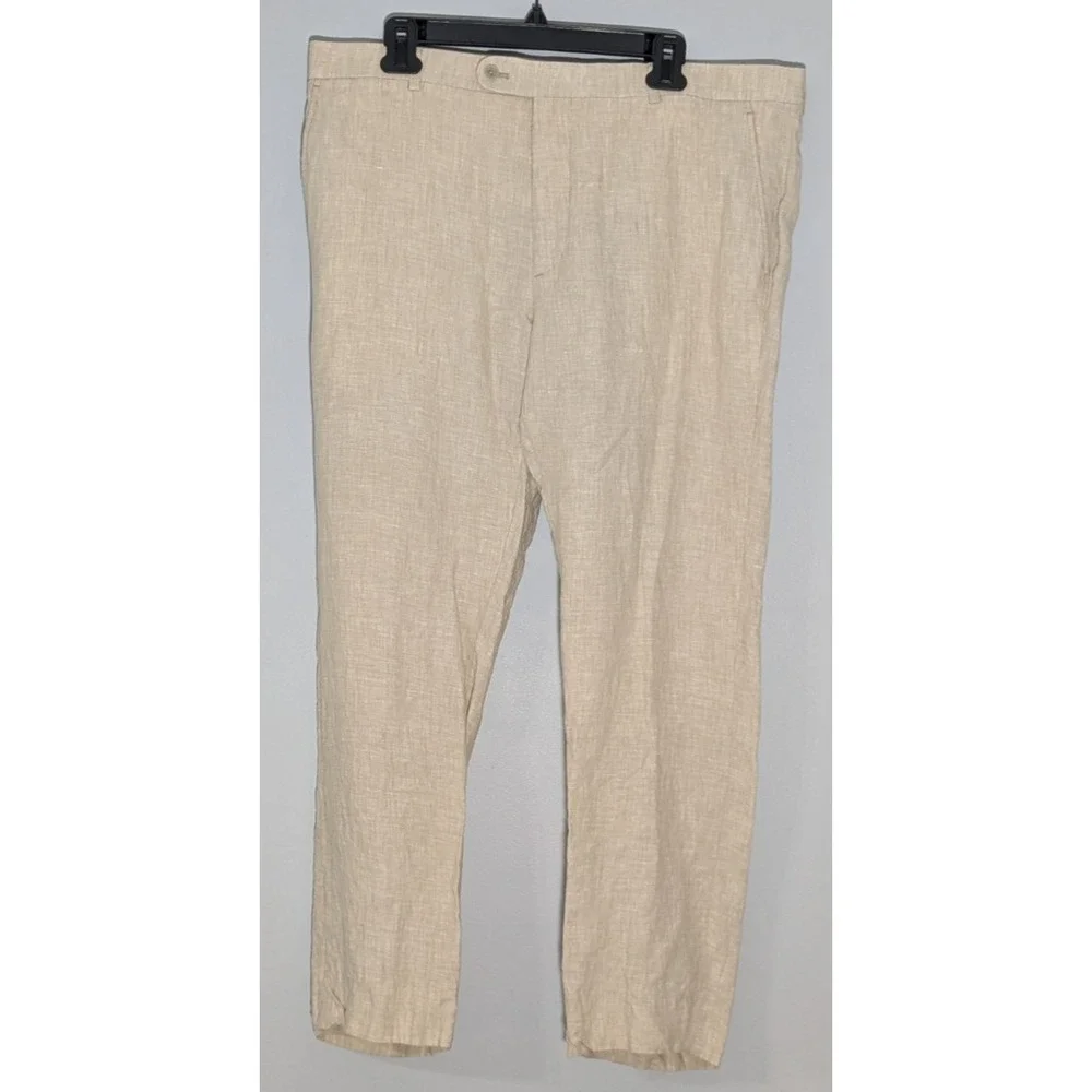 Joseph Joe Abboud Men's 100% Linen Pants Khaki Color 38 x 30 Beach Wear Summer